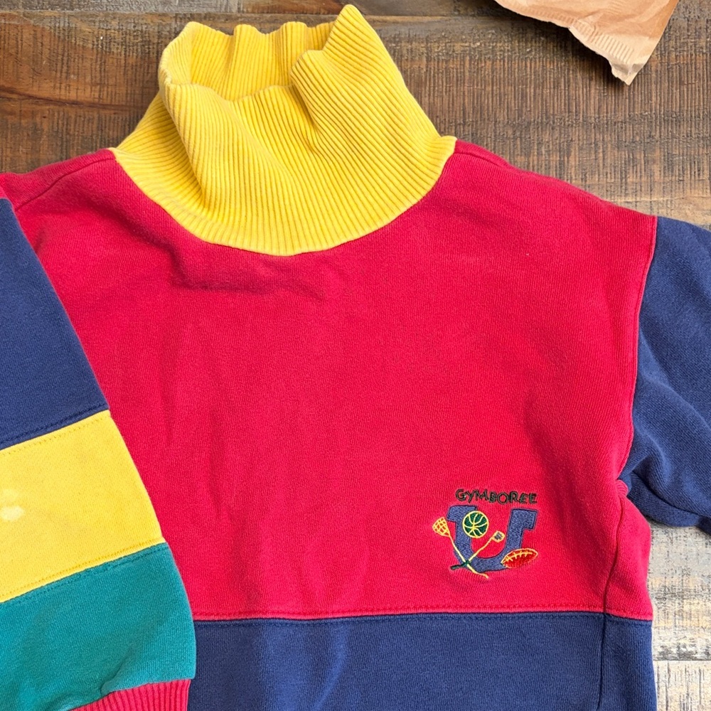 Vintage Gymboree Kids Colorblock Turtleneck Sweater - Red, Yellow & Blue